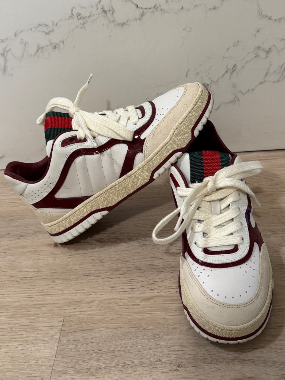 Gucci Re-Web Sneaker White Burgundy Men's 7 / Women's 8